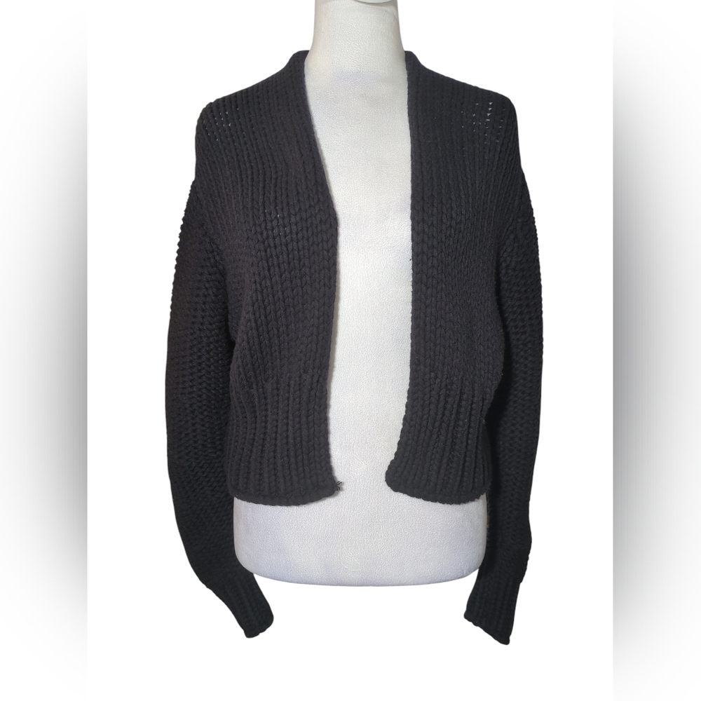 Free People Women's Open-Front Gray Sweater Cardigan Crochet Color Black Size Xs